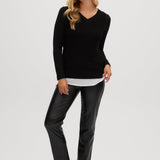 Black V-neck sweater full body