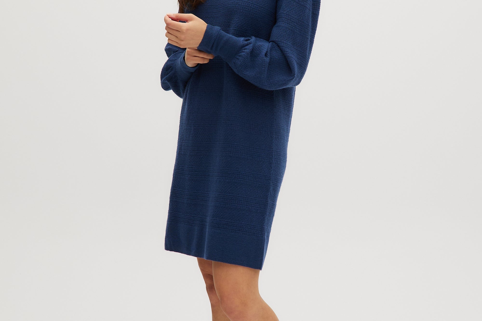 Teal Crew neck sweater dress side