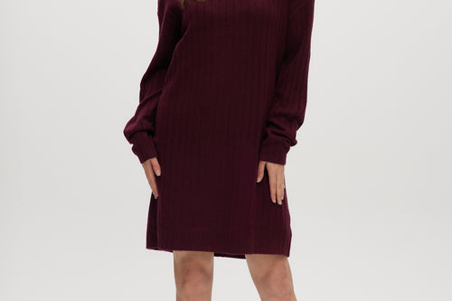 Wine Mix Mock neck sweater dress