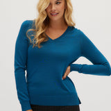 Peacock Merino wool V-neck sweater front