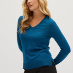 Peacock Merino wool V-neck sweater side