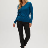 Peacock Merino wool V-neck sweater full body