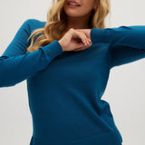 Peacock Merino wool V-neck sweater front 2