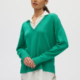 Green V-neck Sweater Top Combo side
