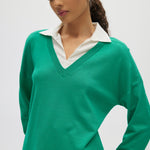 Green V-neck Sweater Top Combo close up