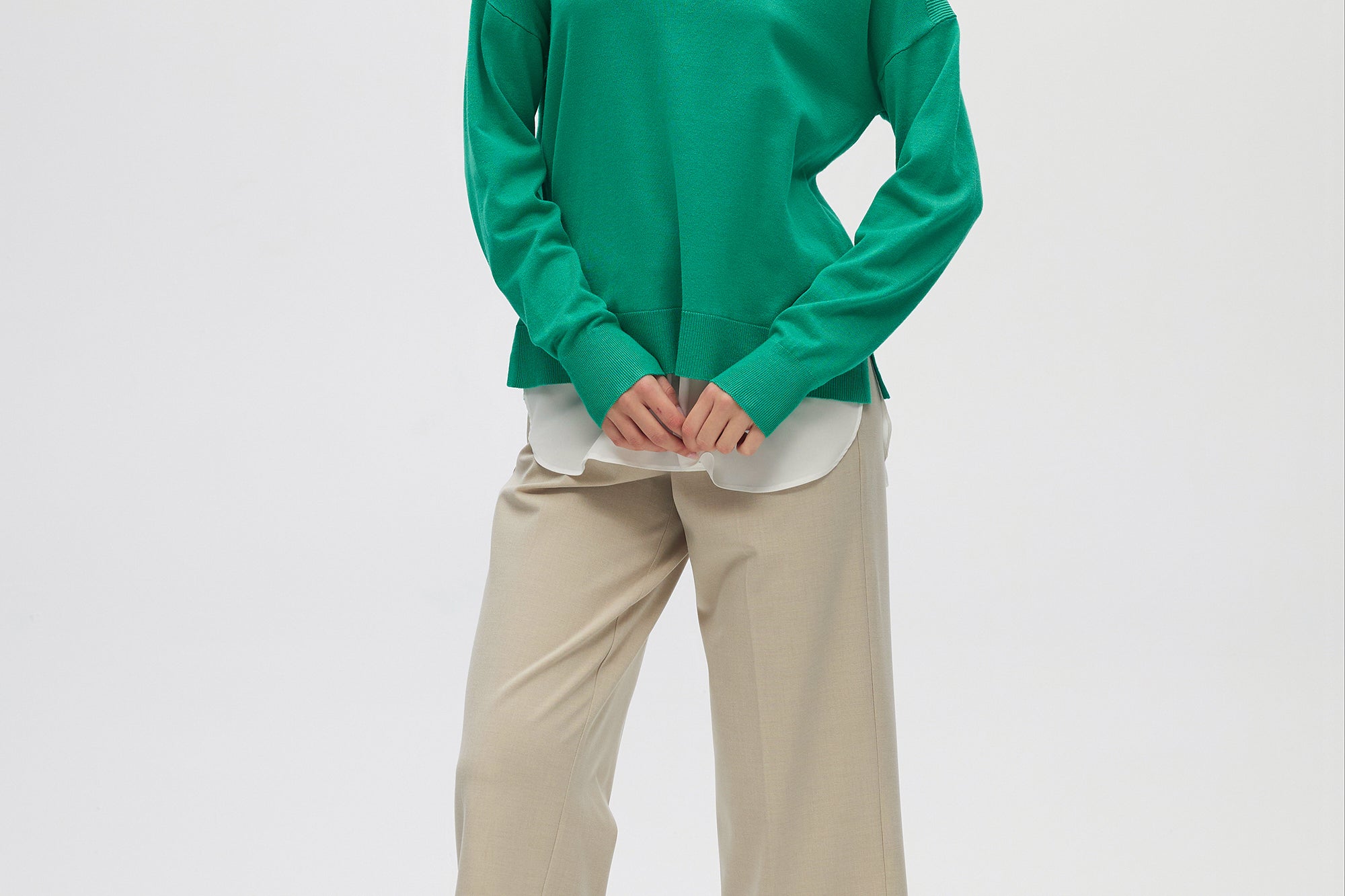 Green V-neck Sweater Top Combo full body