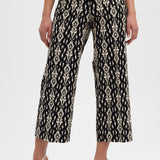 Black Wide leg printed pants close up