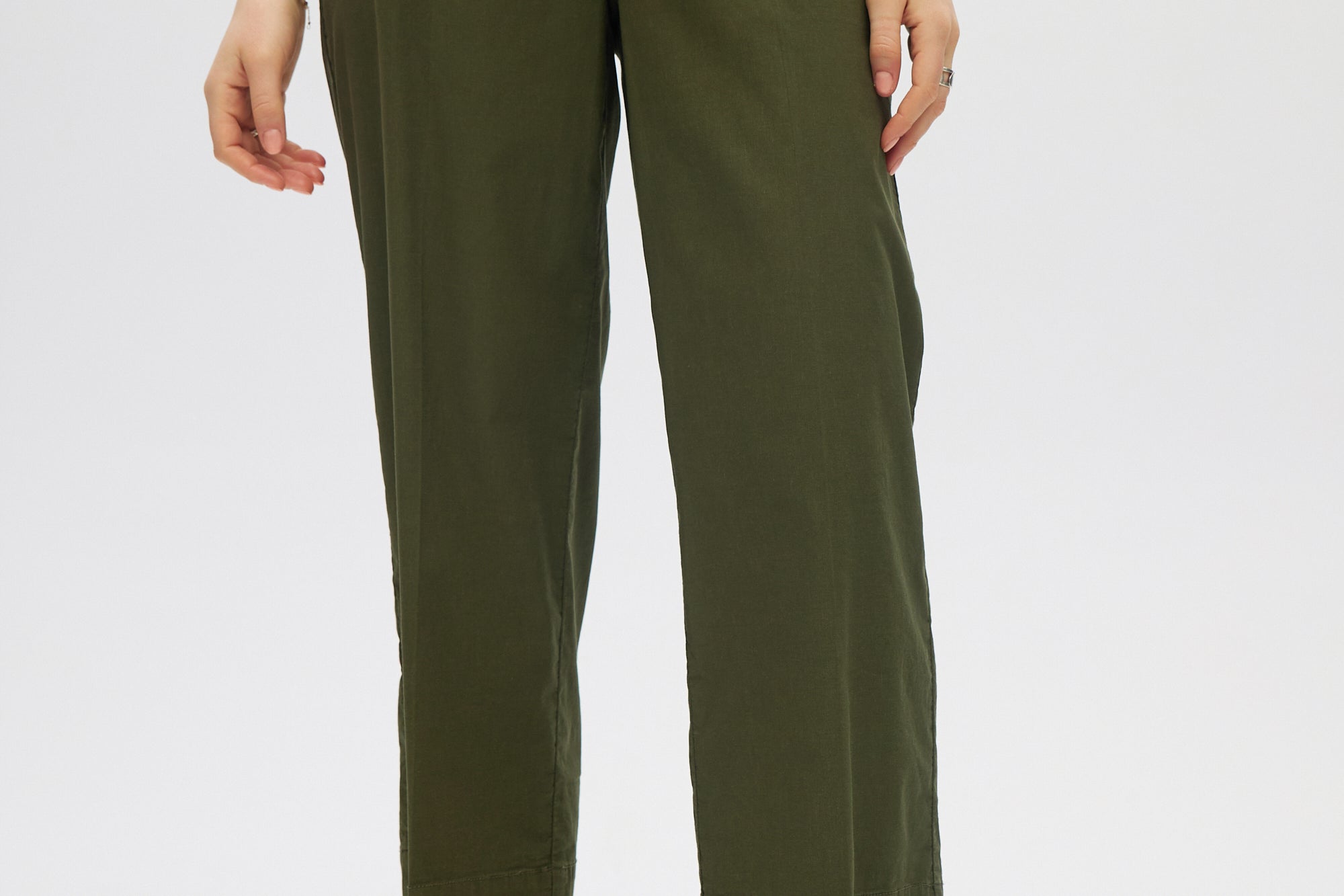 Olive Essential High-Rise Pants close up