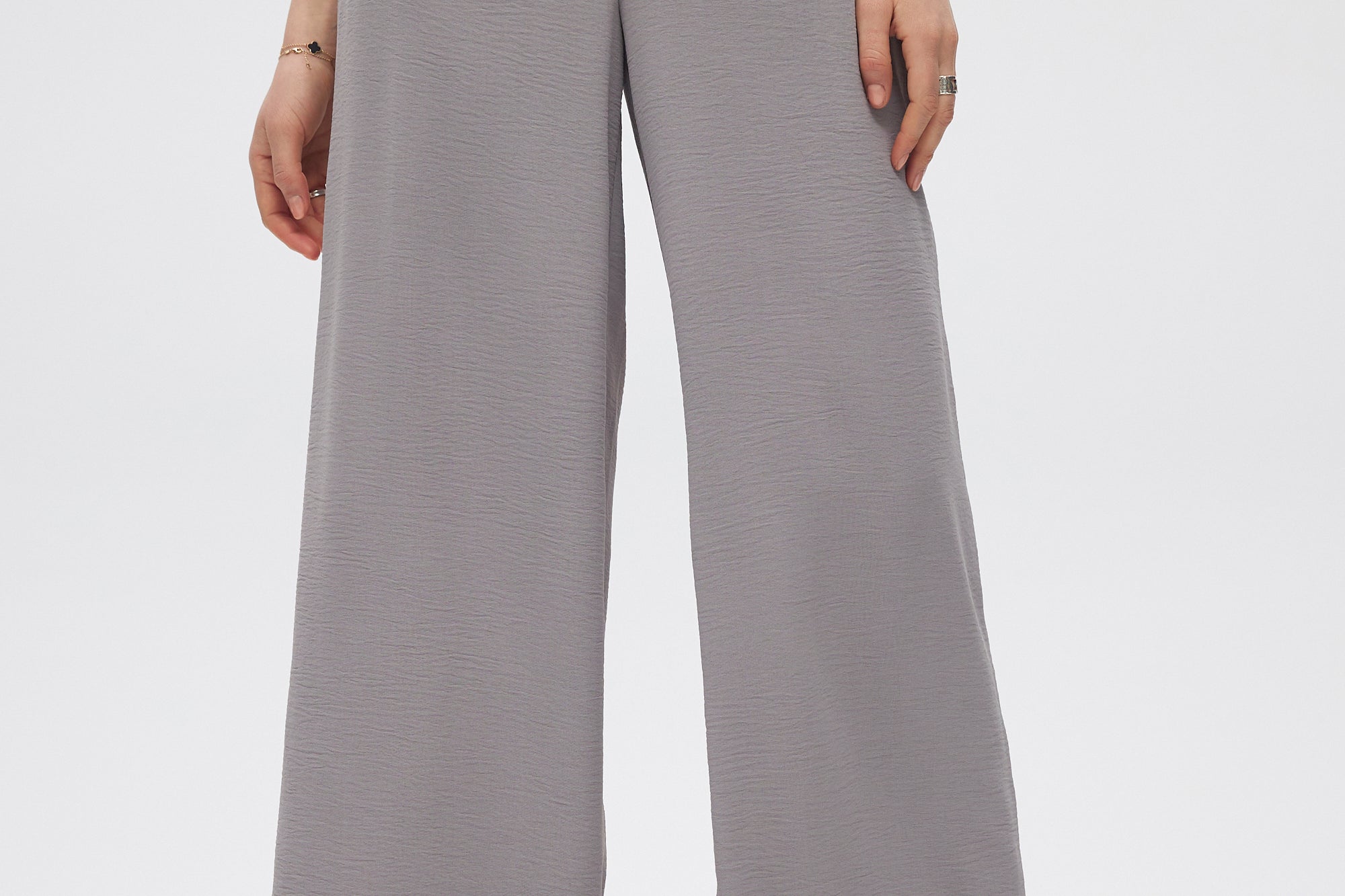 Gray Fluid Wide-Leg Pants close up