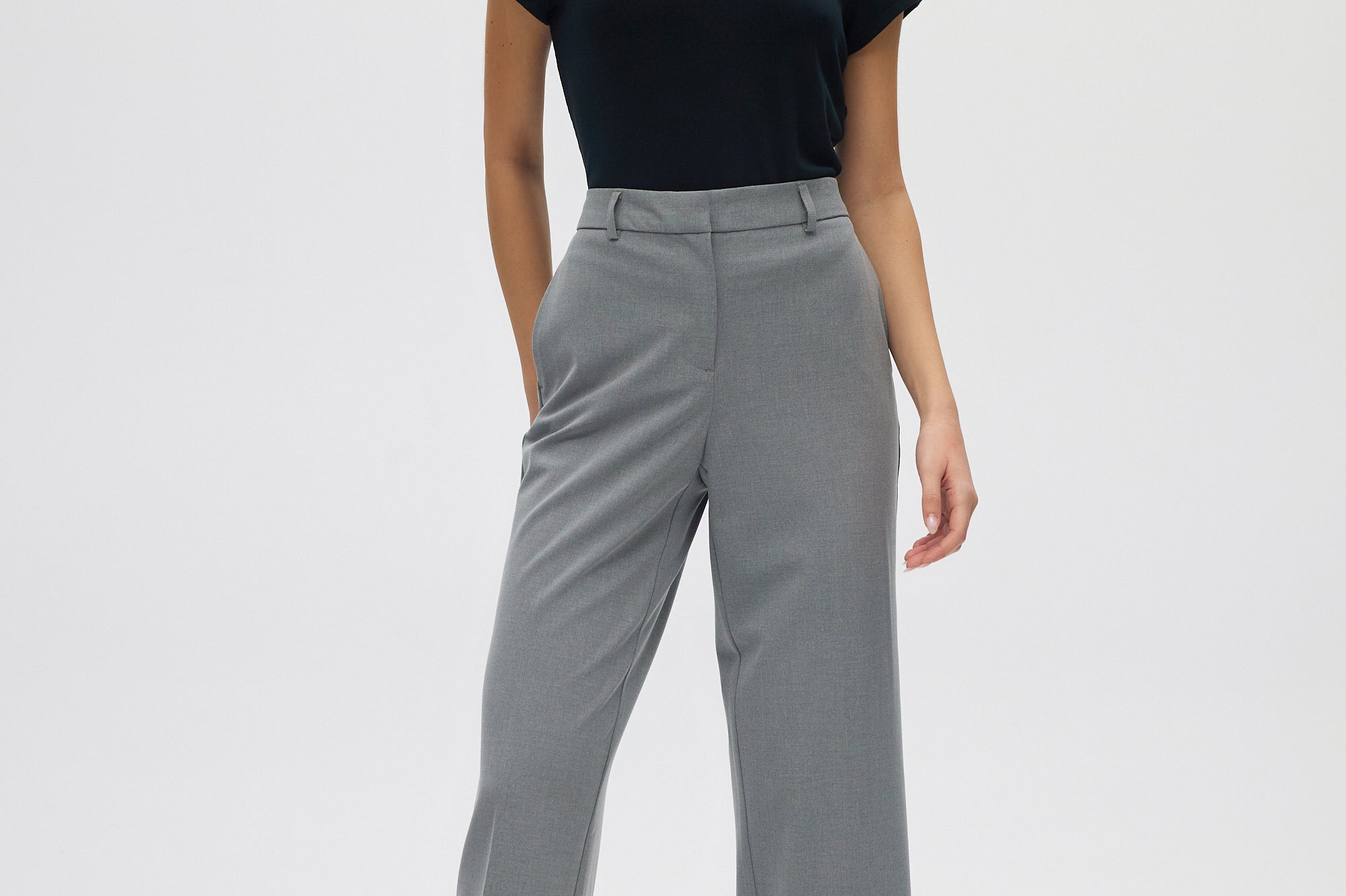 Gray Cropped Wide-Leg Pants front