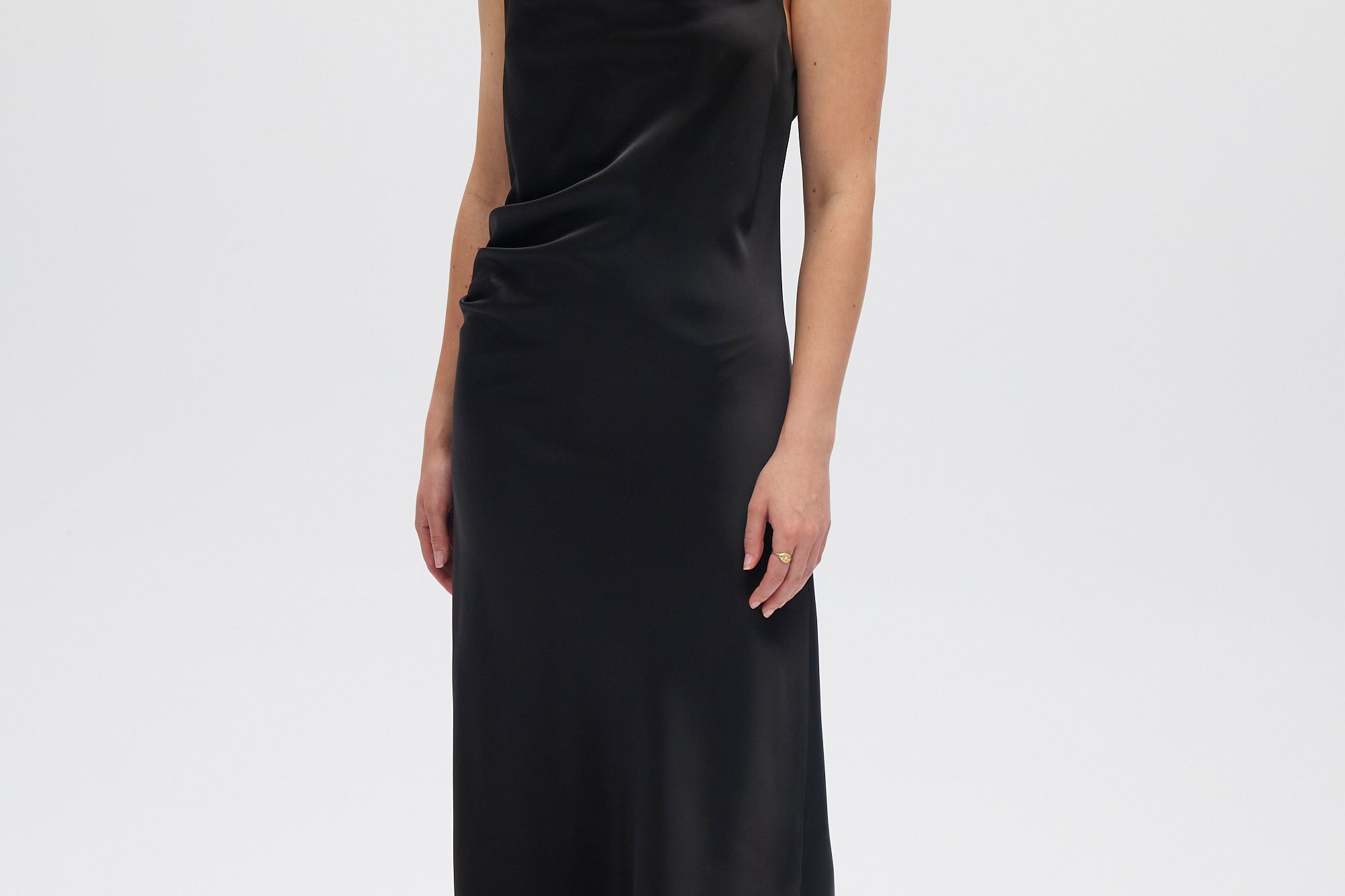 Black Asymmetrical Draped Dress front