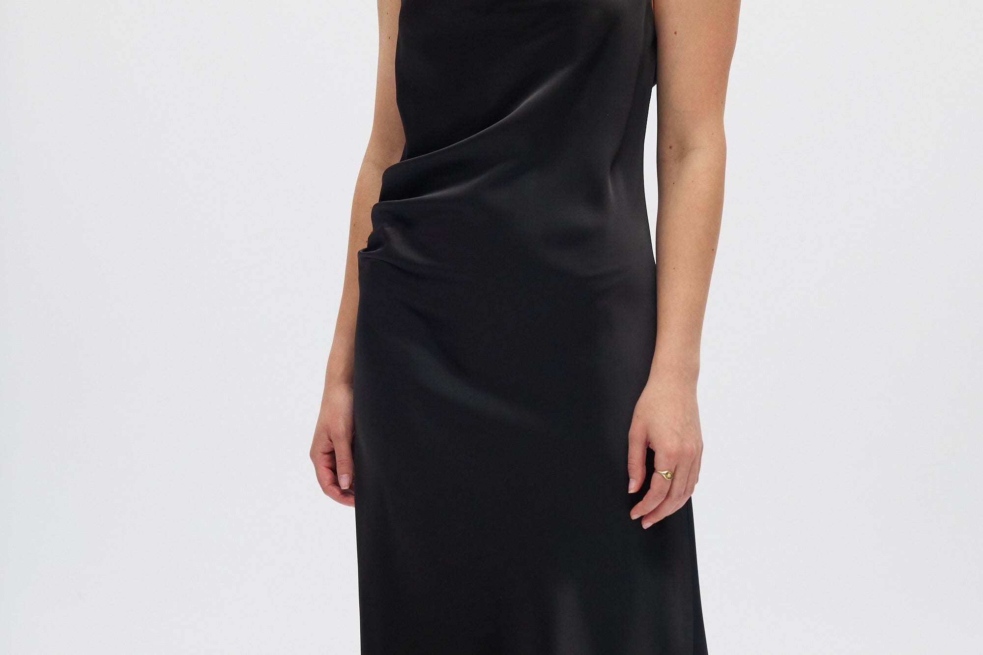 Black Asymmetrical Draped Dress front 2