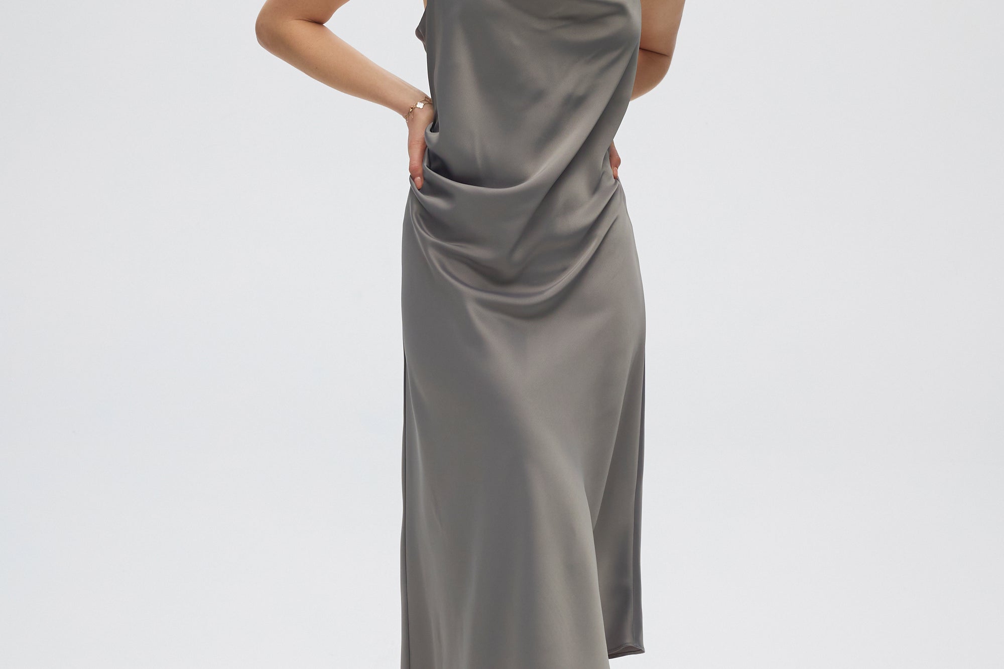 Sea Salt Asymmetrical Draped Dress front
