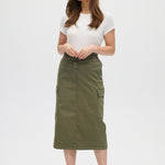 Olive Stretch Twill Skirt front 