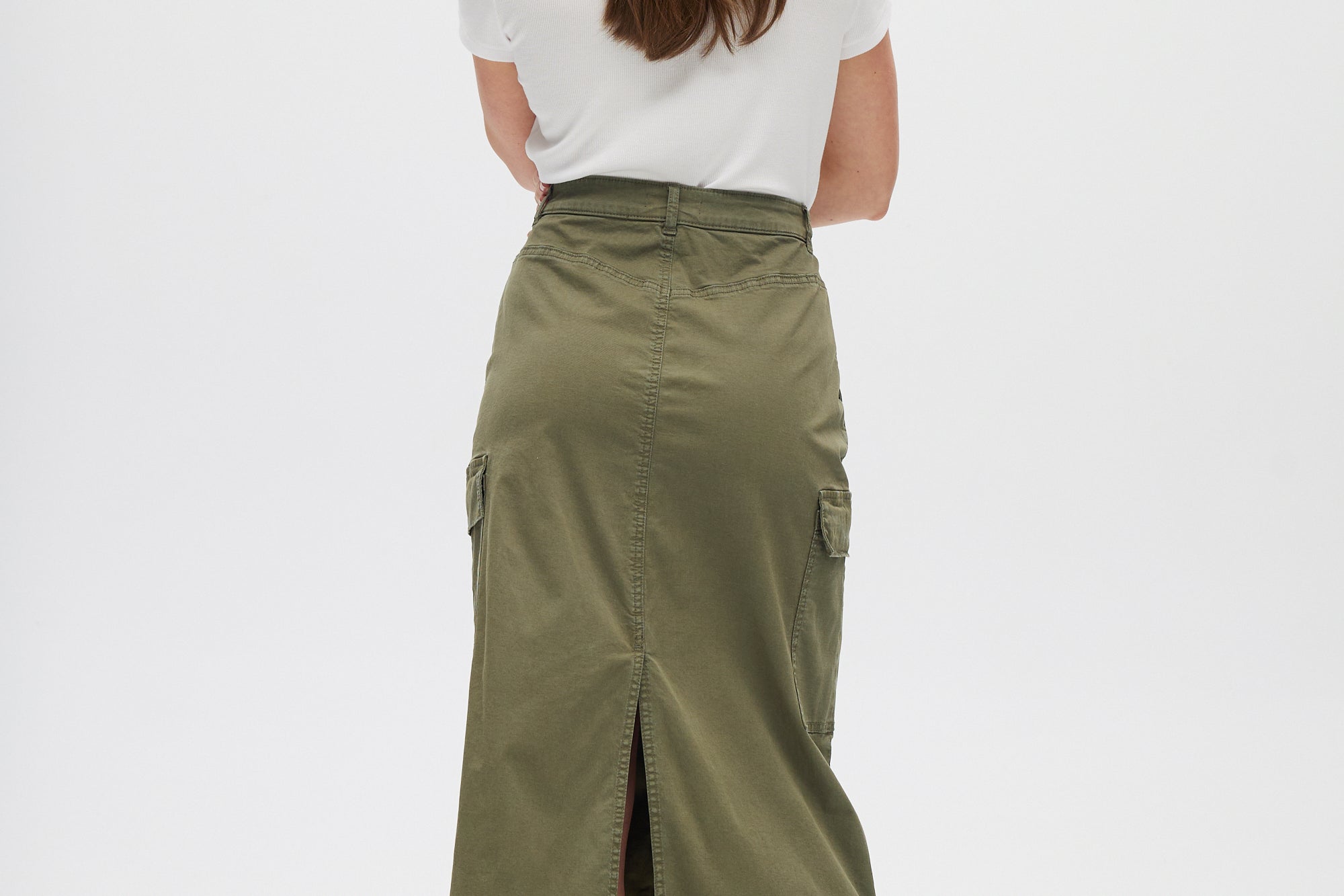 Olive Stretch Twill Skirt back
