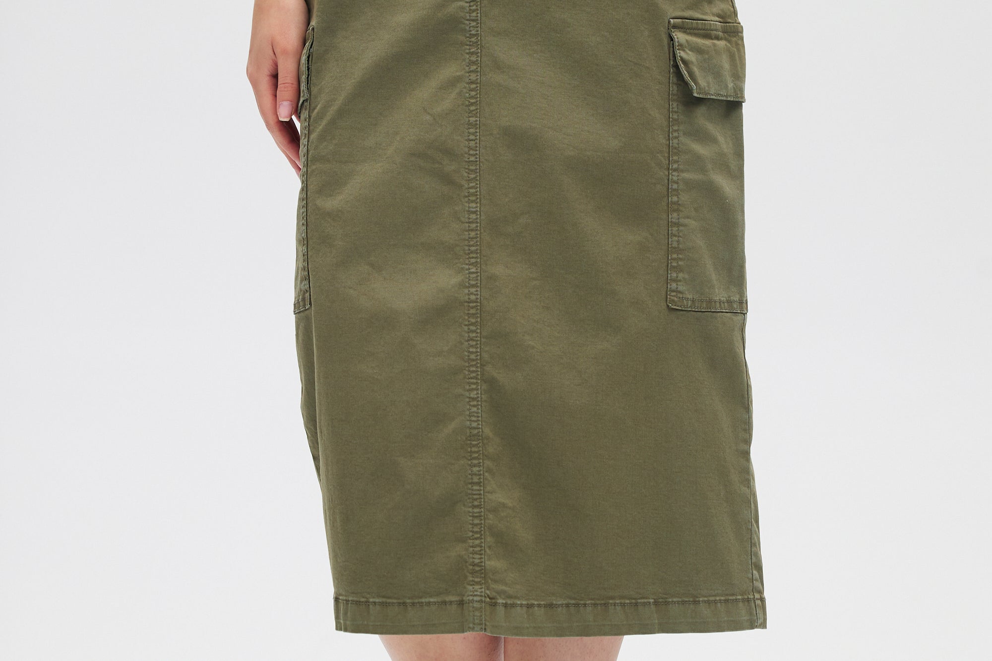 Olive Stretch Twill Skirt close up