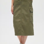 Olive Stretch Twill Skirt close up
