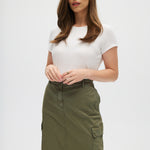 Olive Stretch Twill Skirt front 2