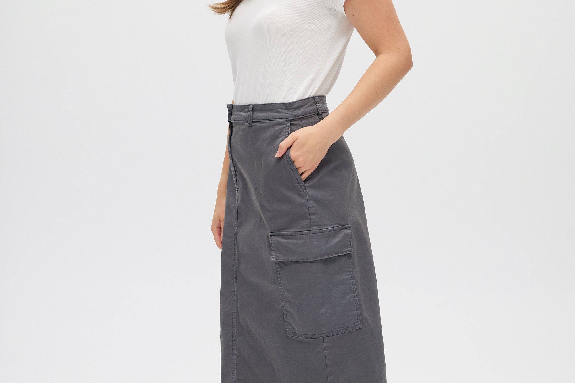 Charcoal Stretch Twill Skirt side