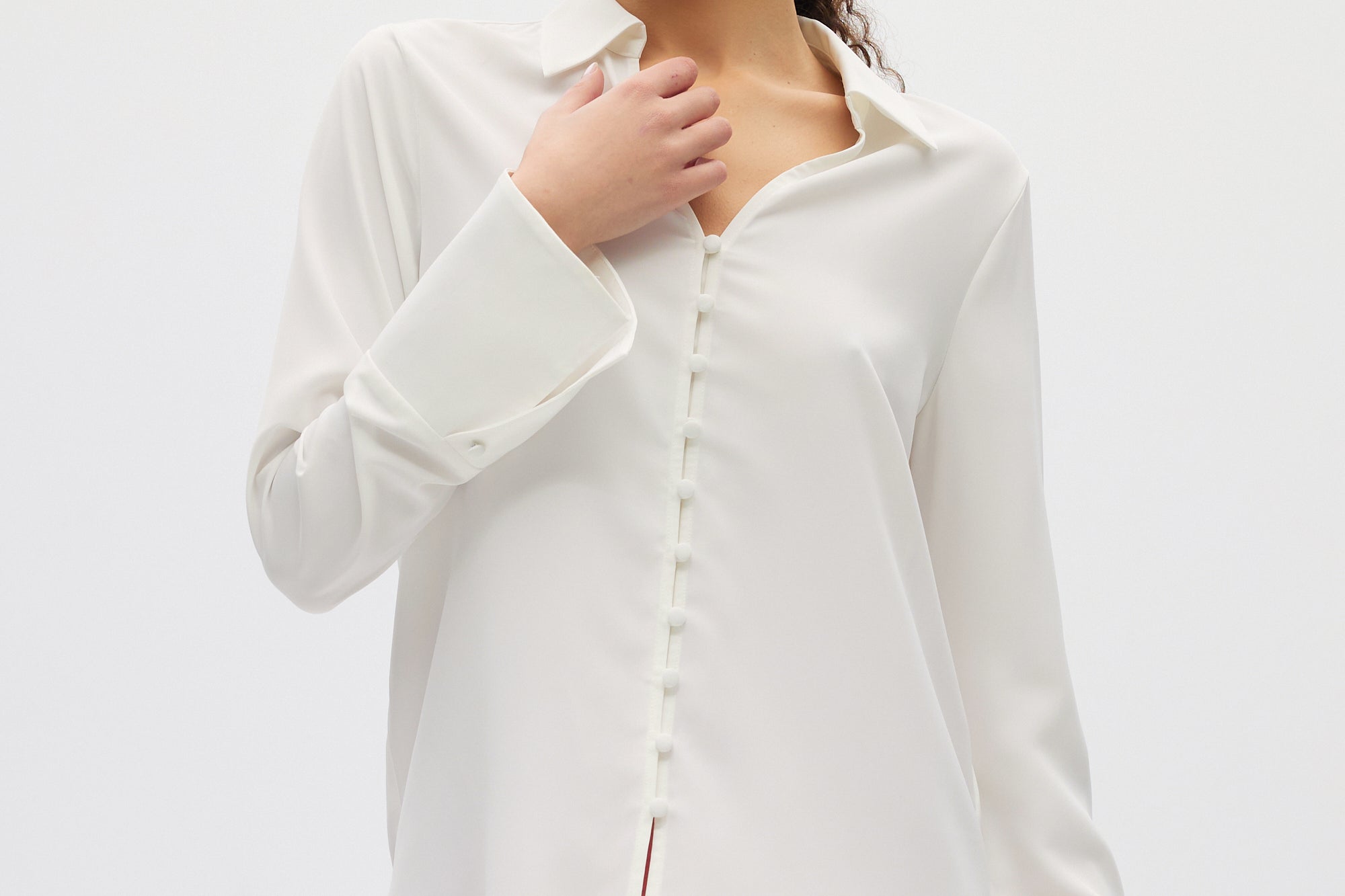 Ivory Long Sleeve Button Blouse front 2