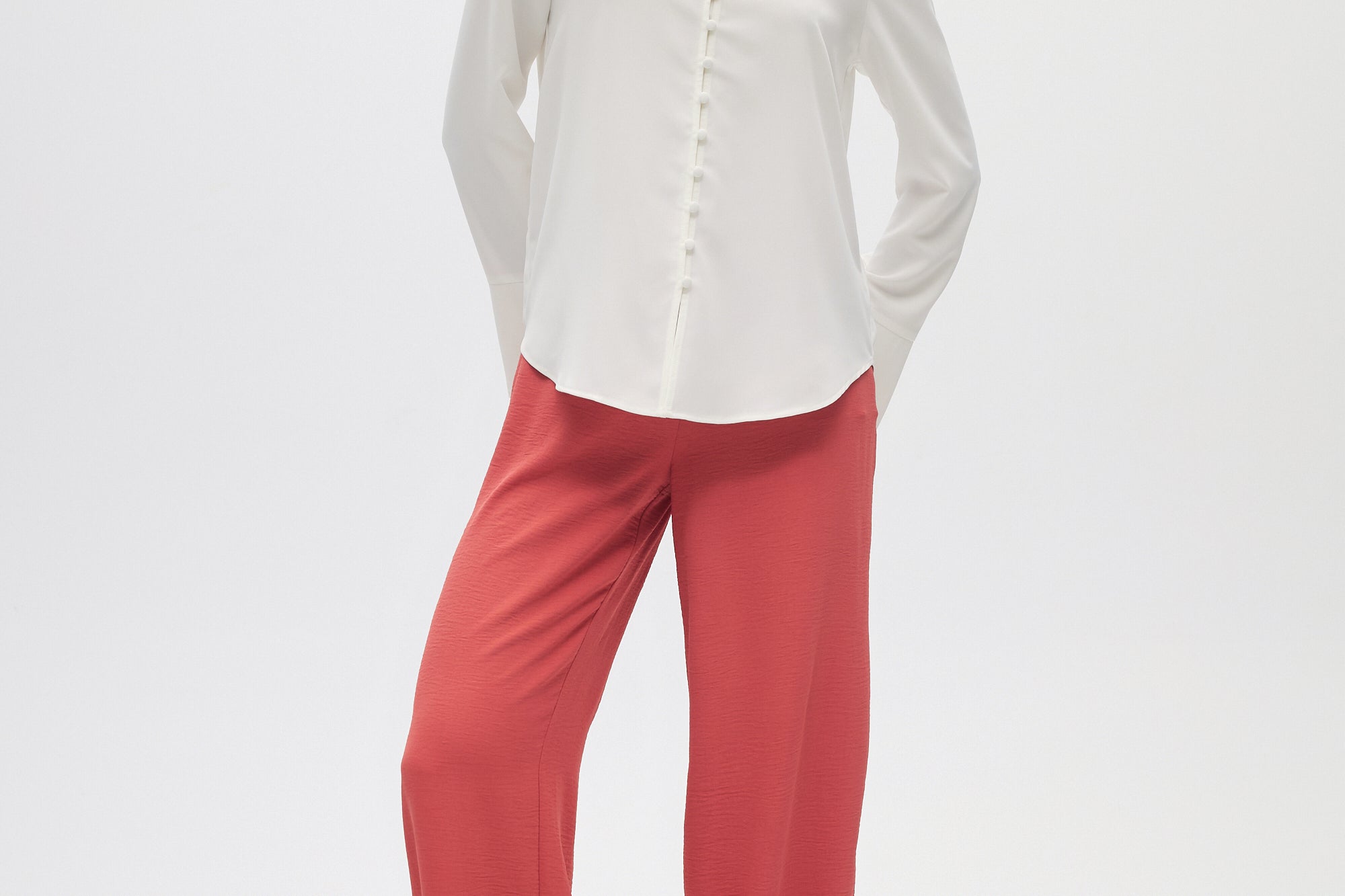 Ivory Long Sleeve Button Blouse full body