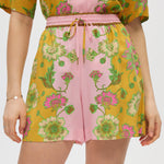 Mustard Pink Oversized Resort Shorts close up