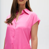 Pink Essential Sleeveless Button Down close up