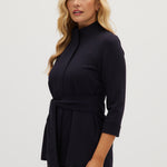 Navy Premium-knit belted jacket side