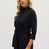 Navy Premium-knit belted jacket side