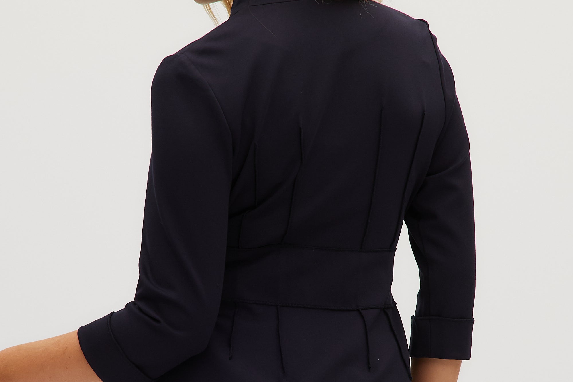 Navy Premium-knit belted jacket back