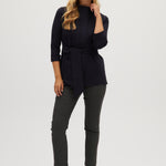 Navy Premium-knit belted jacket full body