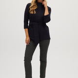 Navy Premium-knit belted jacket full body