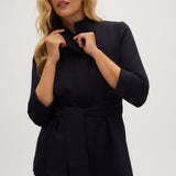 Navy Premium-knit belted jacket front 2