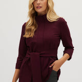 Wine Premium-knit belted jacket front