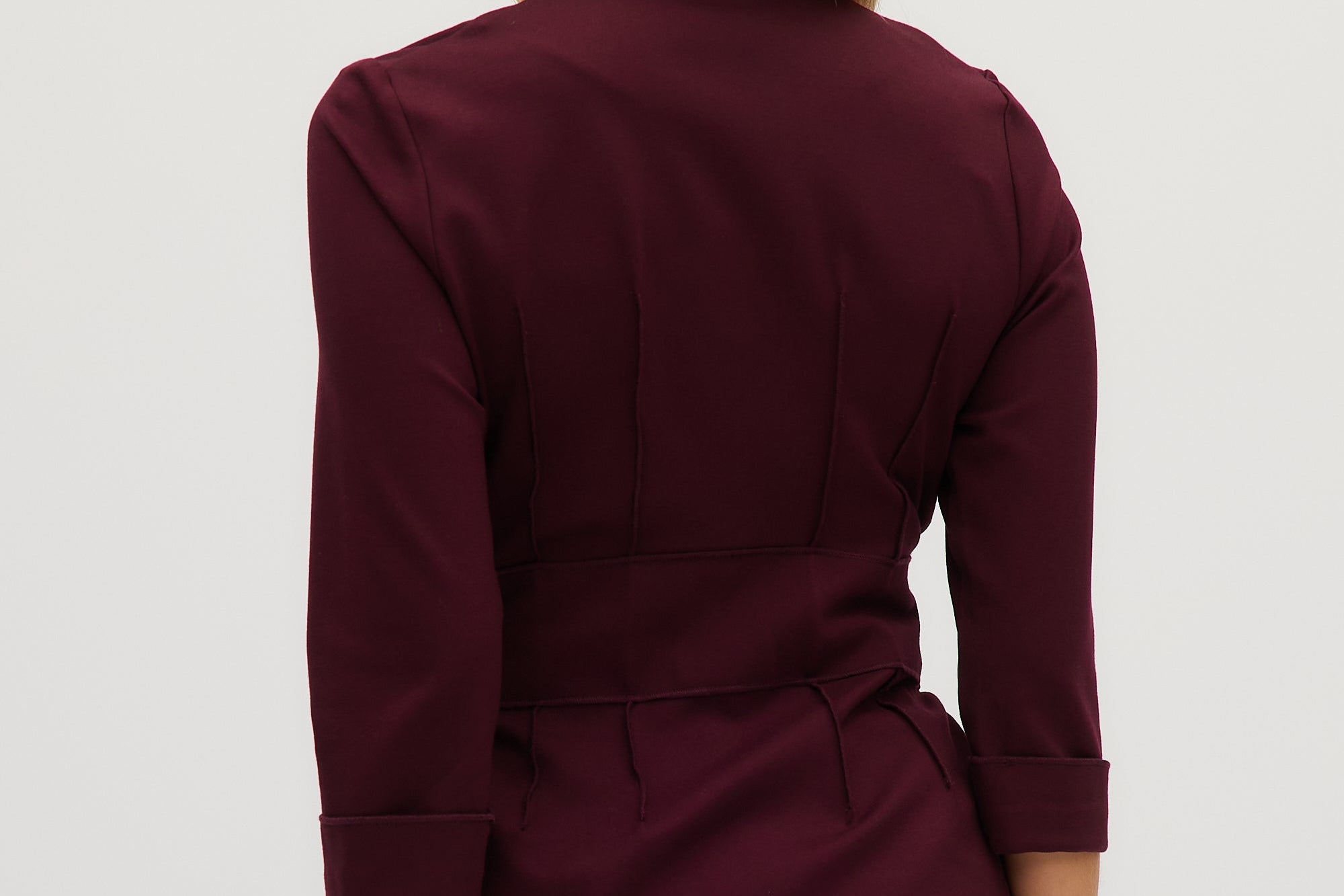 Wine Premium-knit belted jacket back