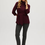 Wine Premium-knit belted jacket full body