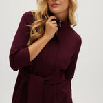 Wine Premium-knit belted jacket front 2