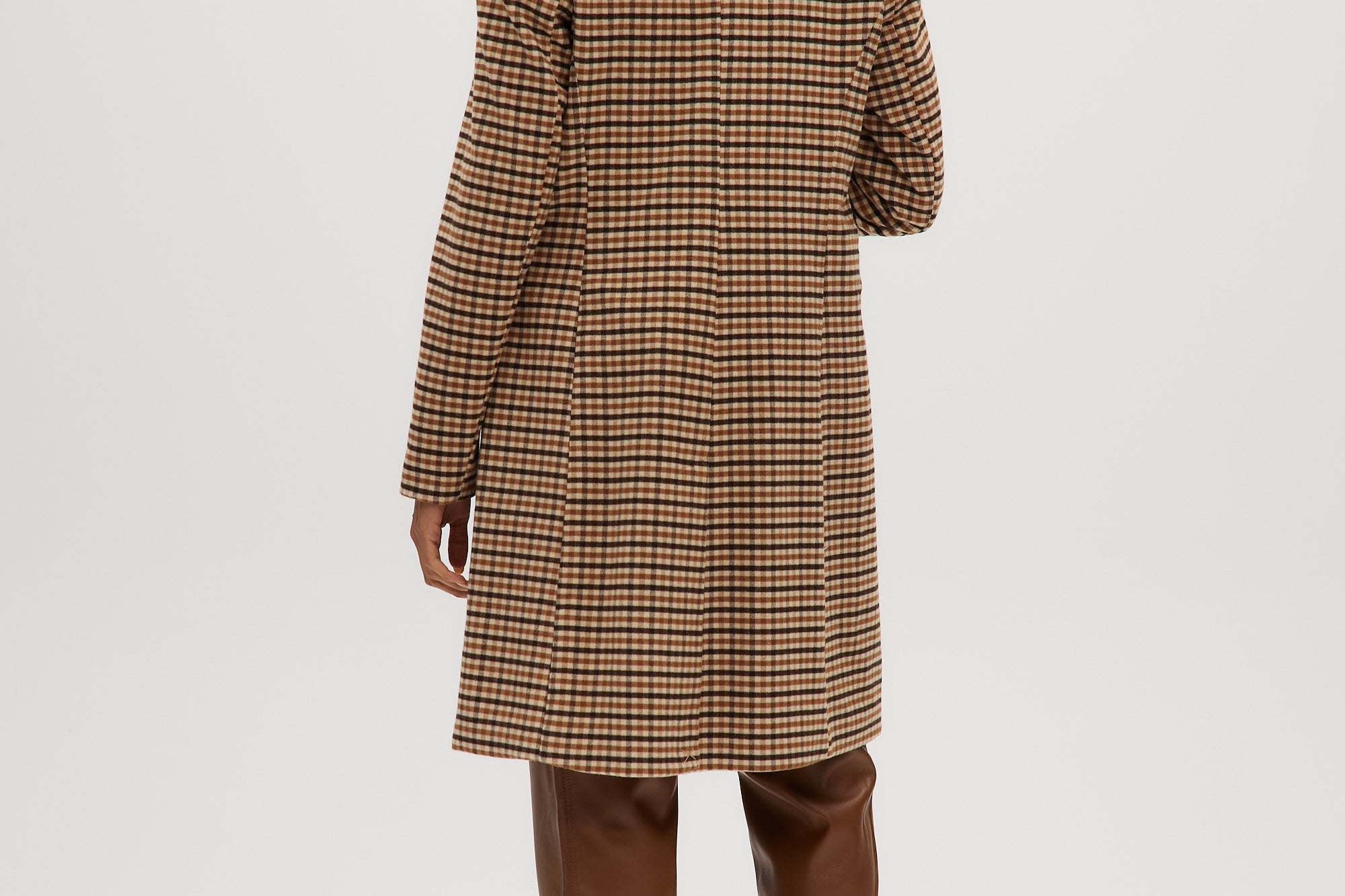 Brown Camel Check Full-length Jacket back