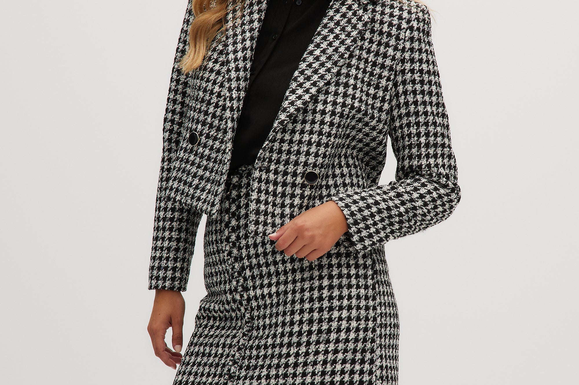 Navy Off White High-rise twill jacket in houndstooth side
