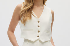 Off White Sleeveless Button Vest front